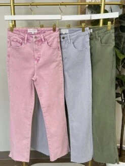 High Rise Tummy Control Raw Hem W/ Side Slit Straight Pants | 0 - 3X -