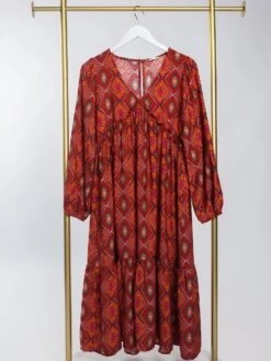 V Neck Long Sleeve Tiered Printed Maxi Dress | S-3X