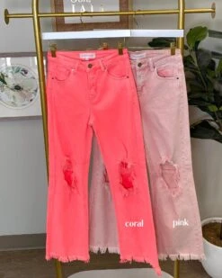 Risen High Rise Knee Distress Straight Leg Pants |0-3X *Final Sale*