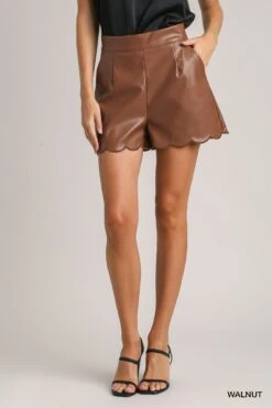 High Waist Faux Leather Scalloped Hem Shorts | S-L Janel Set Live Set W/ Sku49896