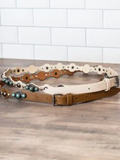Turquoise Metallic Studded Thin Belt
