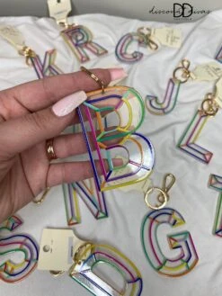 Bright Multi-Colored Resin Initial Bag Charm Key Ring *Final Sale*