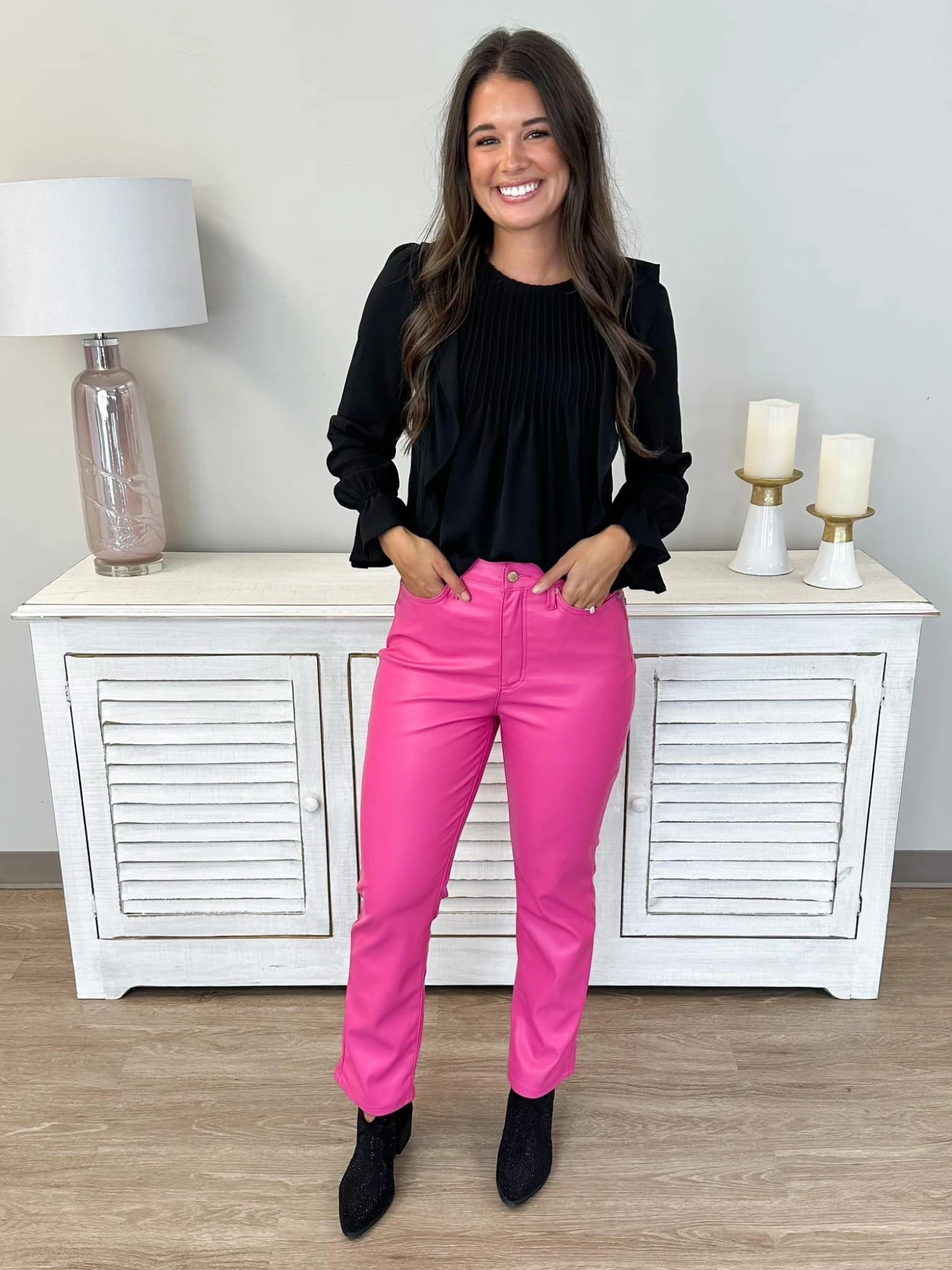 Judy Blue Tummy Control Faux Leather Straight Leg Pants | 0-22 - Image 2