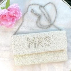 Seed Bead Pearl Mrs. Crossbody Bag