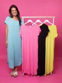 Dear Scarlett Wrinkle Free Short Sleeve Round Hem Midi Dress | S-3X