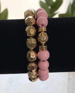 Wood Texture Metal Stretch Bracelet Set