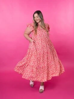 Flutter Sleeve Button Up V-Neck Floral Print Dress | S - 2X